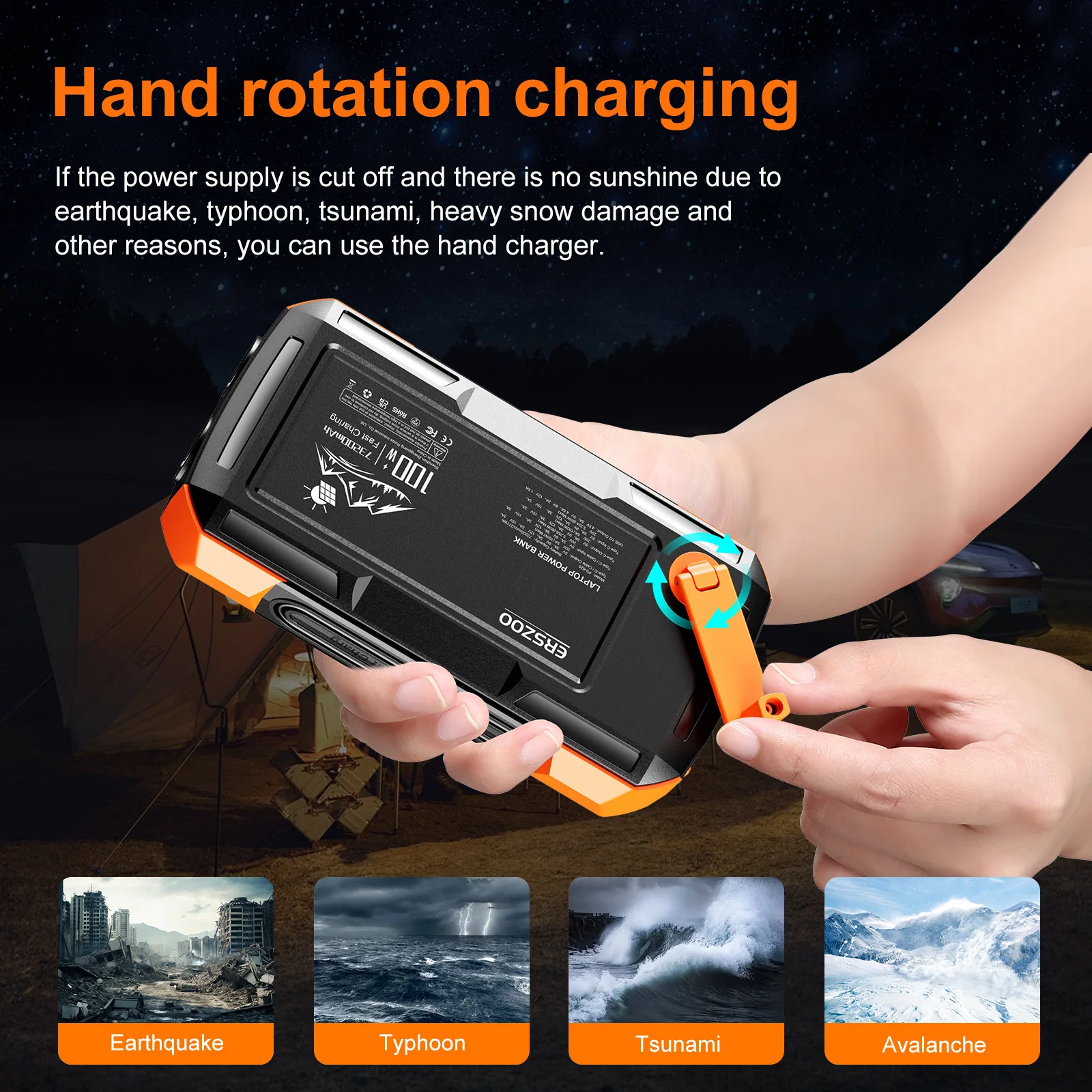 Obrázek 3: Solární energie banka 73200mah ruka kliková nabíjení s kabel 100aw rychle nabít pro notebook notebook externí baterie pro iPhone Xiaomi