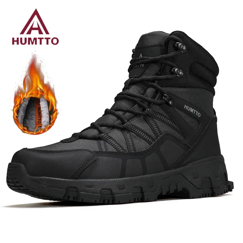 

HUMTTO Boots Woman Winter Ankle Boots Leather Black Brown Platform Women Luxury Designer Shoes Outdoor Warm Womens Snow Sneaker