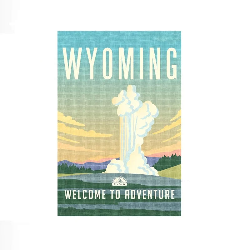Wyoming Welcome To Adventure Retro Travel Cool , Art Picture Print Canvas Poster Home Wall Decor