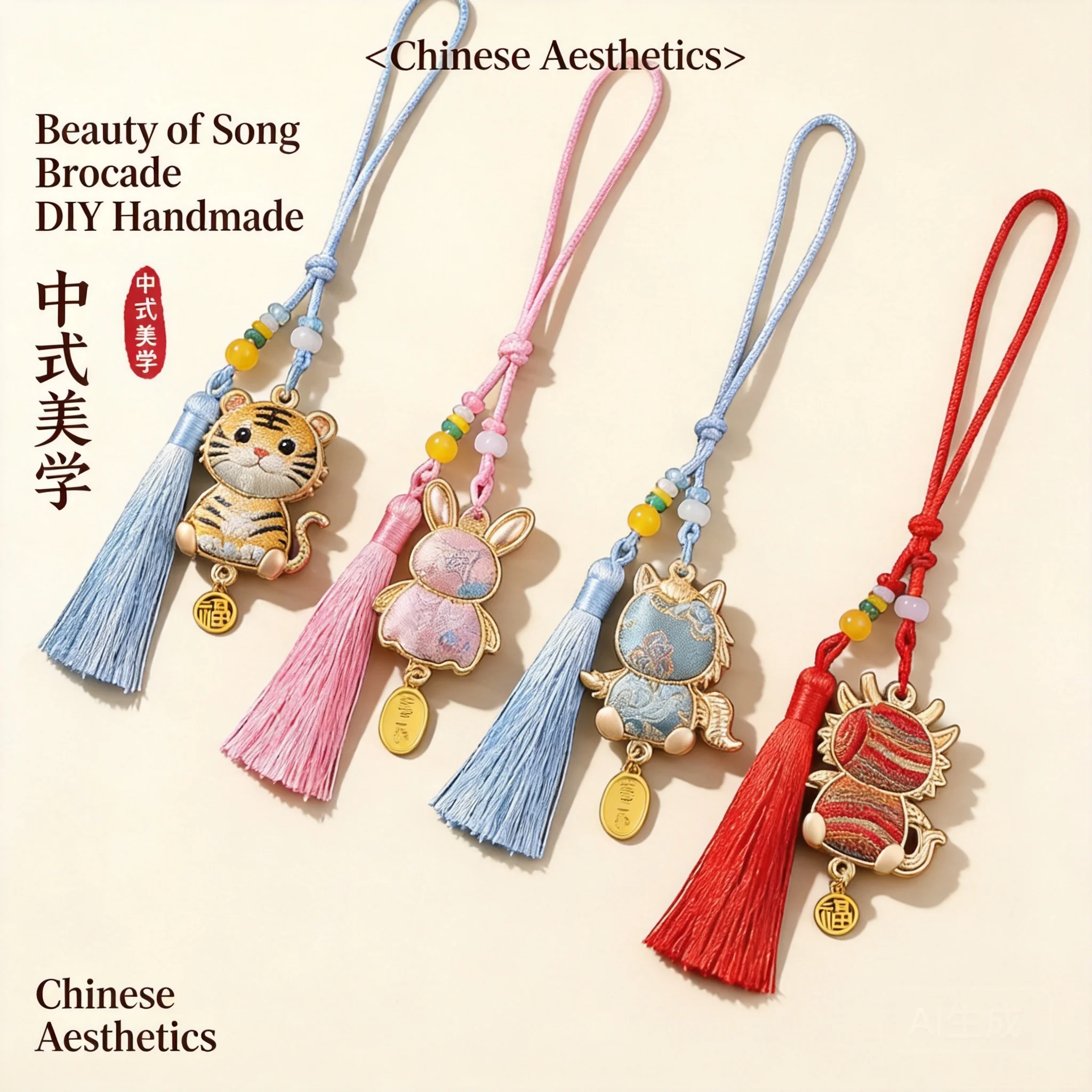 

Chinese Style Song Brocade 12 Chinese Zodiac Hanging Ornament Diy Kit Lucky Blessing Tassel Pendant For Car Bag Keychain New Yea