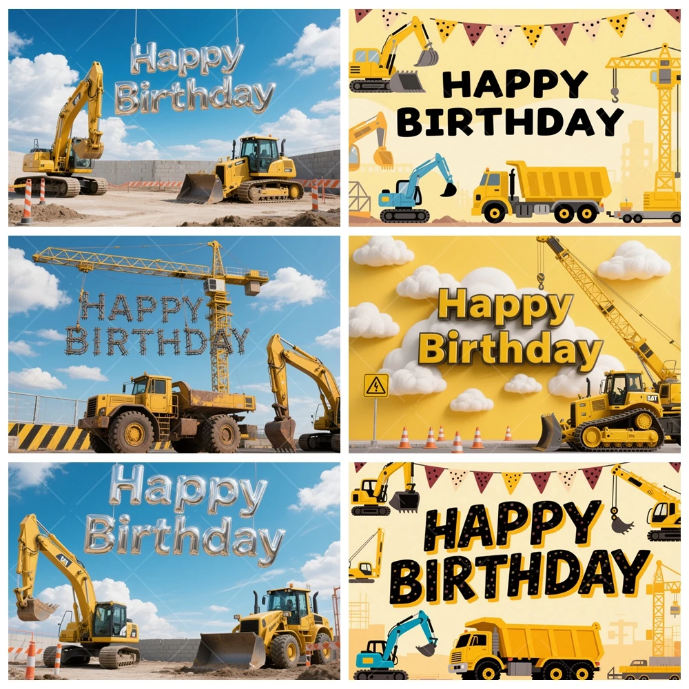 

Excavator Truck Photo Backdrops Boy Kid Birthday Party Construction Car Decor Background Photography Photocall Photo Studio