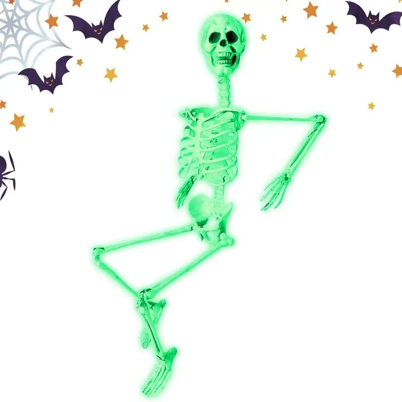 Posable Halloween Skeletons Glowing Full Body Haunted House Props Flexible Human Skeleton Fluorescent Effect With Adjustable