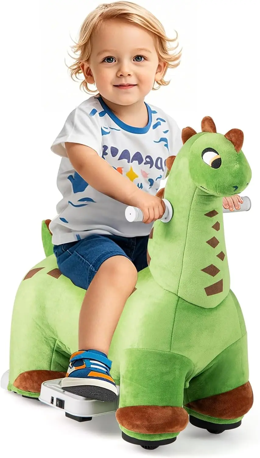 6V Dinosaur Ride on Toys, Battery Powered Motorized Ride on Dinosaur, Music, Forward, Removable & Washable Cover, Comfortable Se