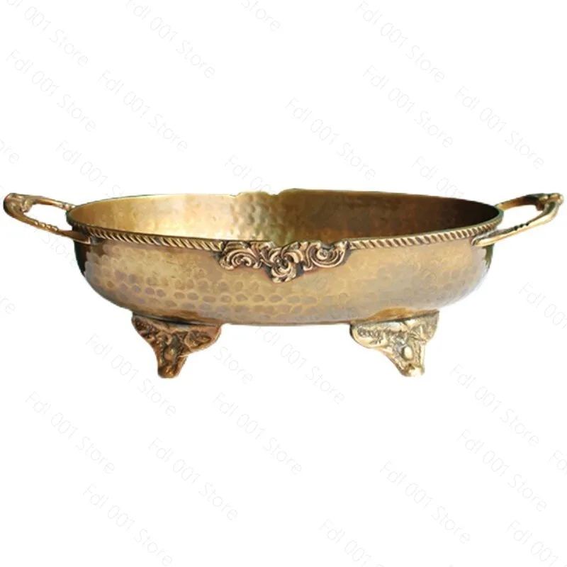 Indian European hand hammer pattern engraved brass household coffee table fruit plate