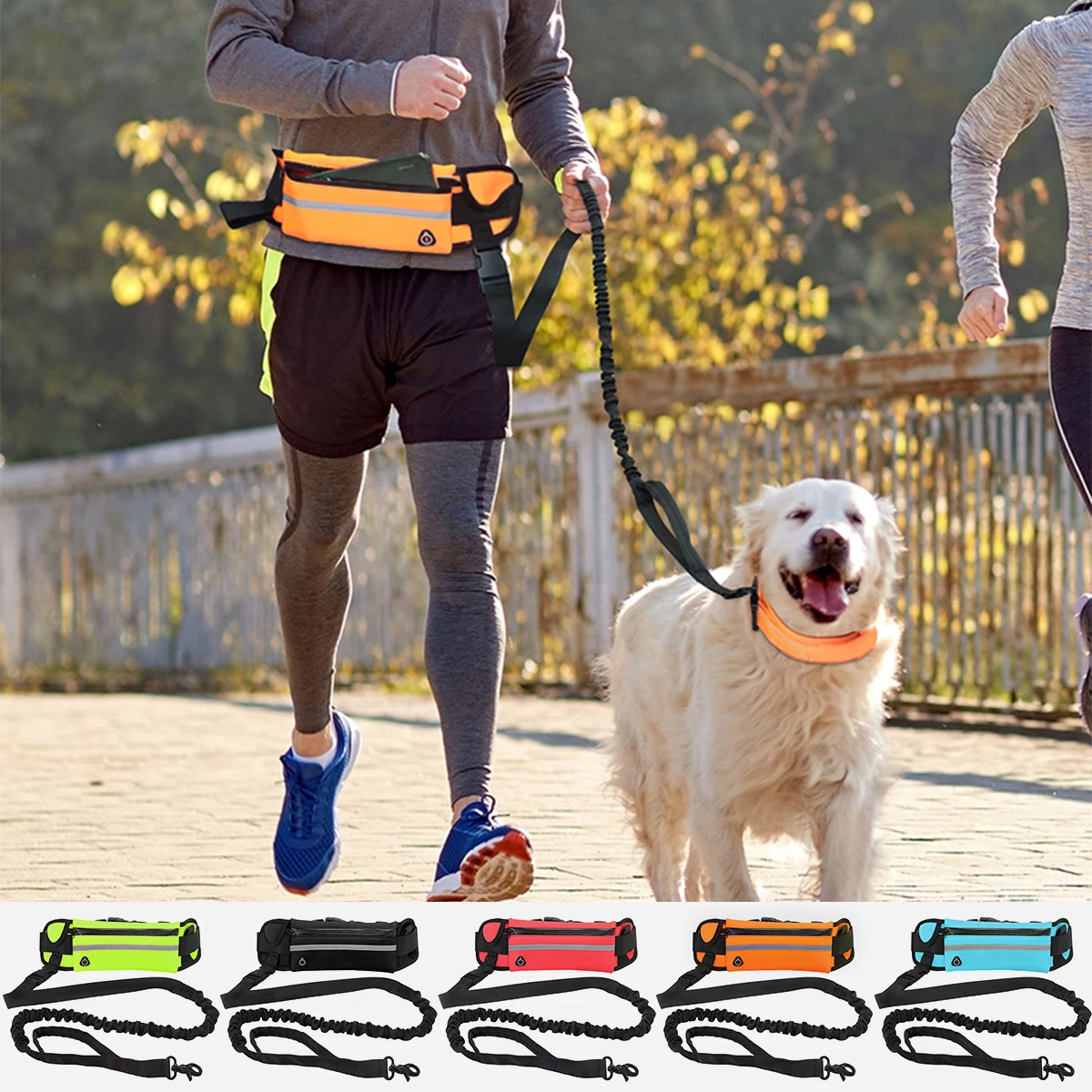 Hands Free Dog Leash for Running Walking Reflective Leash with Waist Bag Retractable Elastic Belt Dog Traction Rope Pet Products