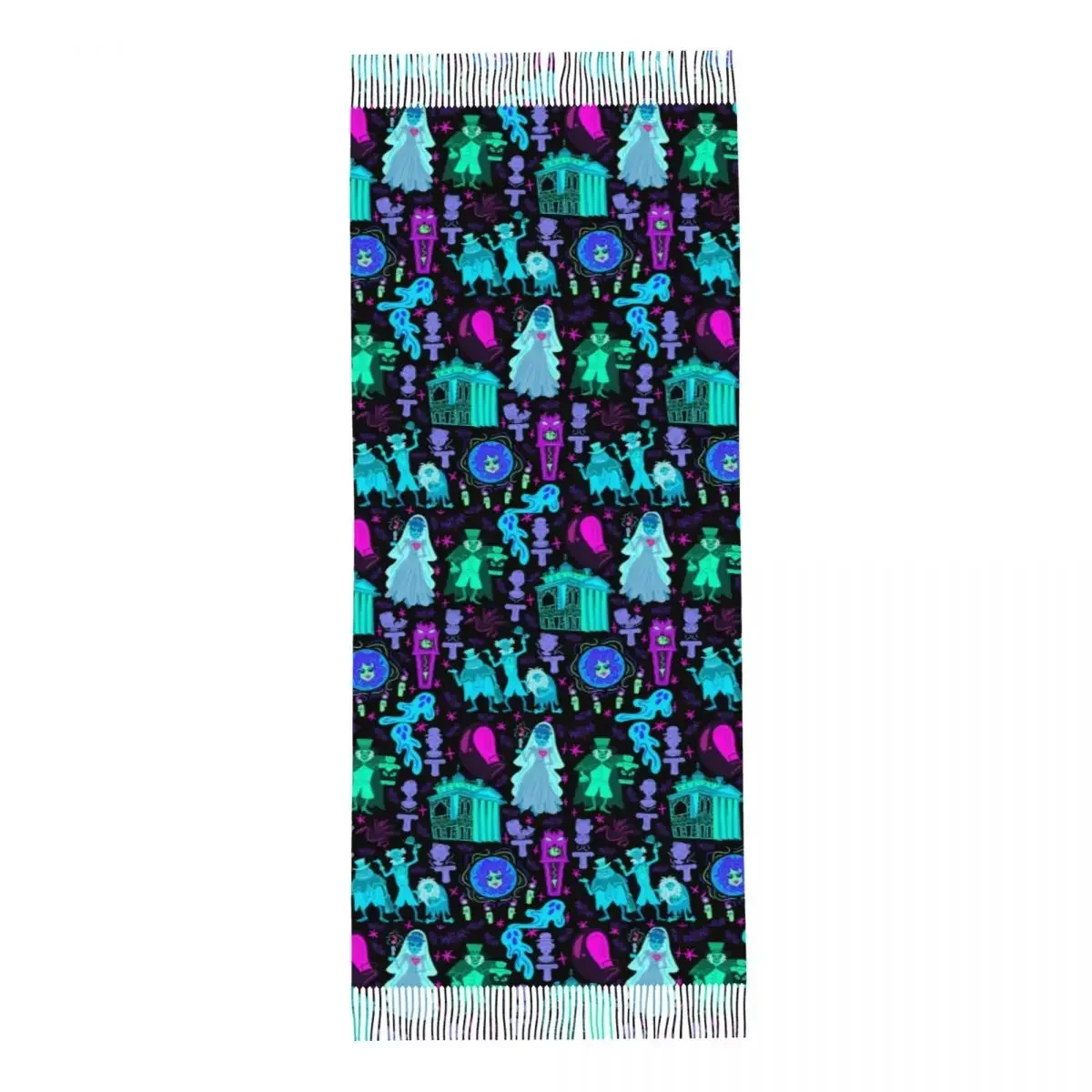 Haunted Mansion Scarf Wrap Women Long Winter Fall Warm Tassel Shawl Unisex Halloween Grimace Scarves