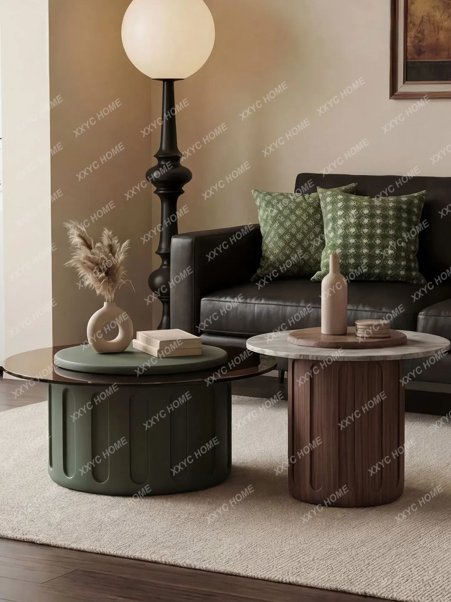 

L Medieval wabi-sabi wind round coffee table combination living room household small apartment light luxury high-end design