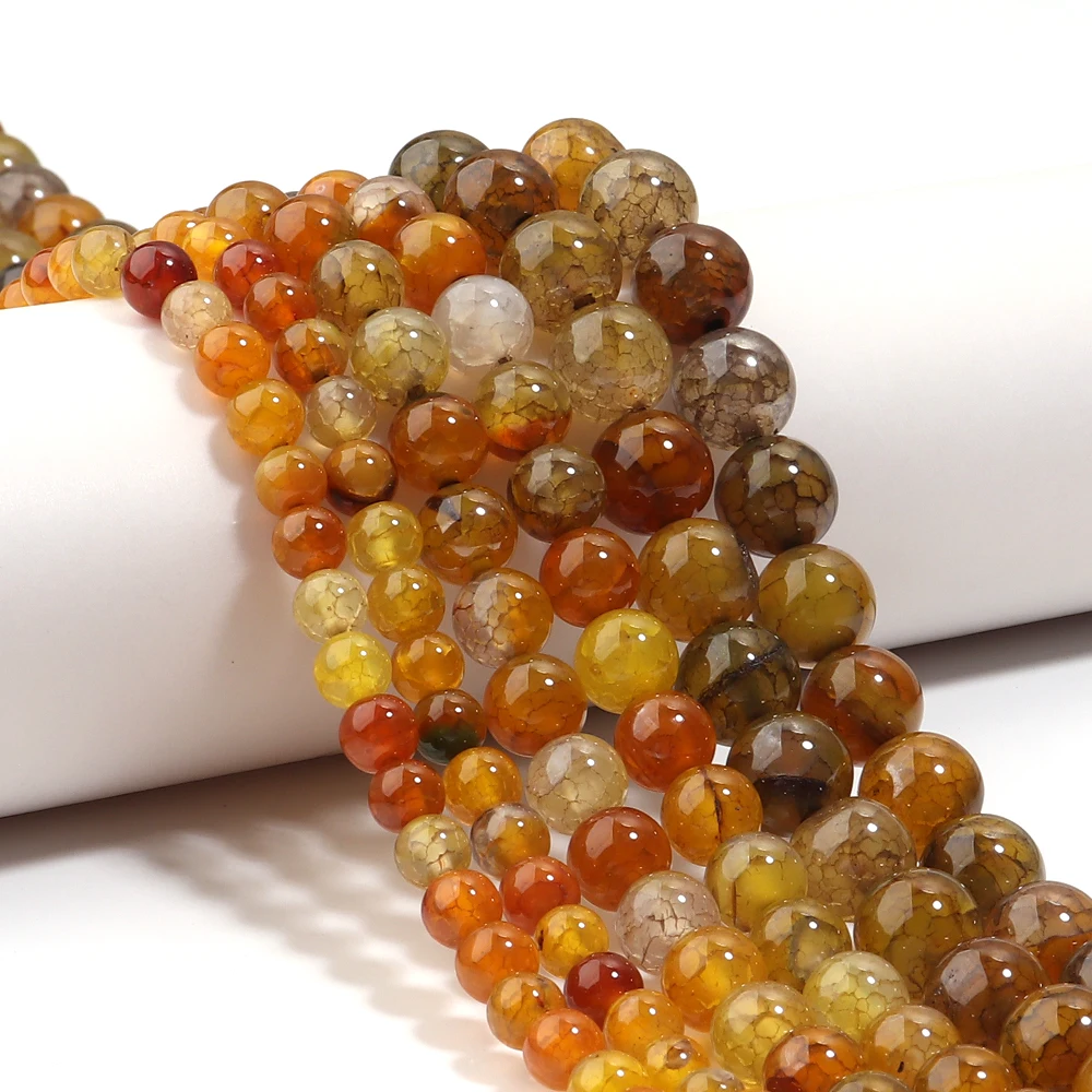 Natürliche Achat-Steinperlen, 6, 8, 10 mm, orangefarbenes Drachenmuster, runde lose Perlen für DIY-Schmuckherstellung, Halskette, Armbänder, Zubehör