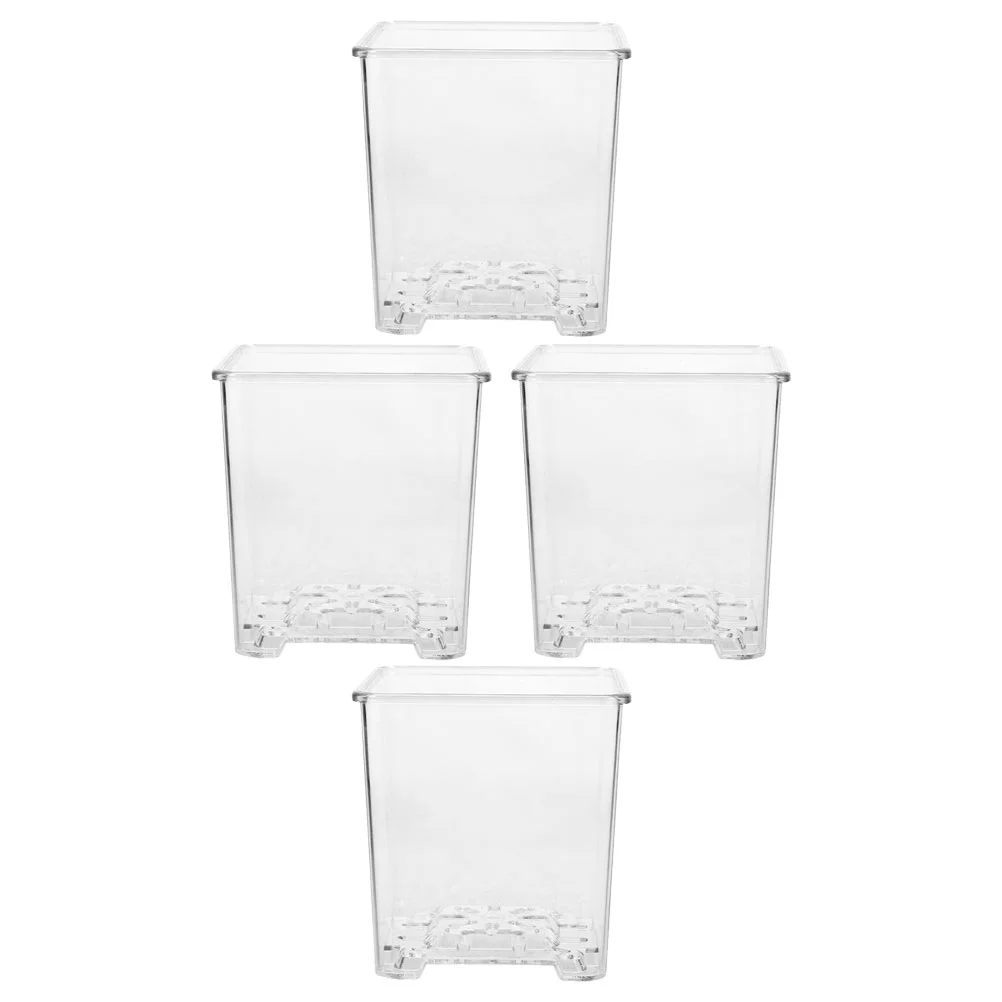 4 Pcs Highly Transparent Flower Pot Square Planter Clear Orchid Pots Orchids Flowerpot Nursery Set of Transparency