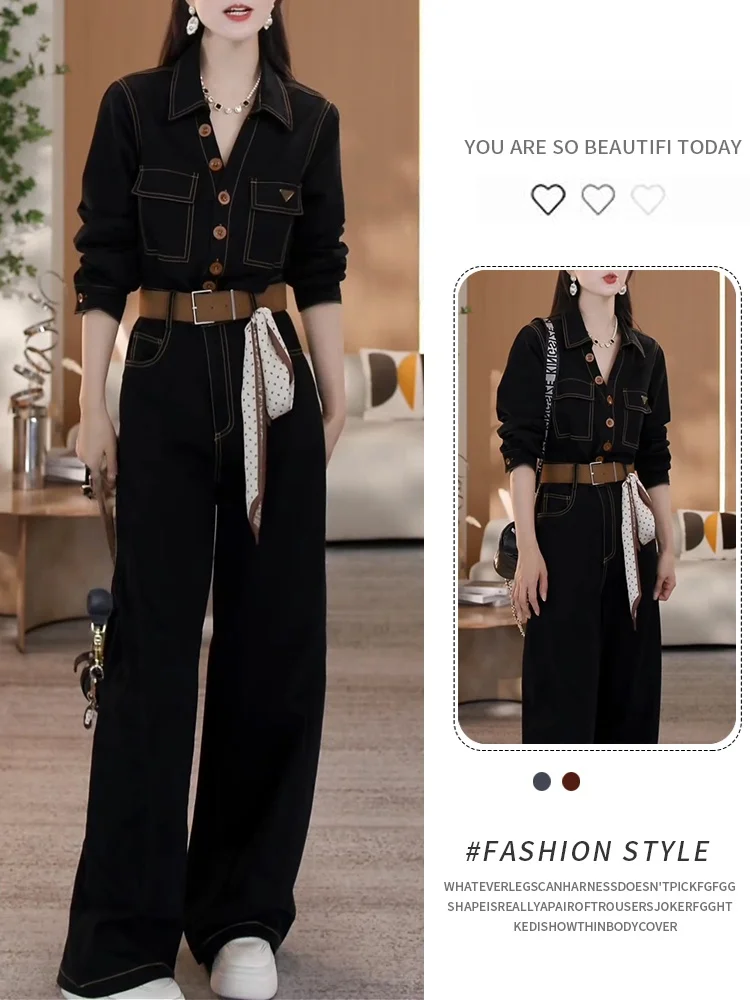 

Женский комбинезон с прямыми брюками и длинными рукавами, рабочий стиль, весна-осень, новинка, средняя талия, хлопковые длинные брюки