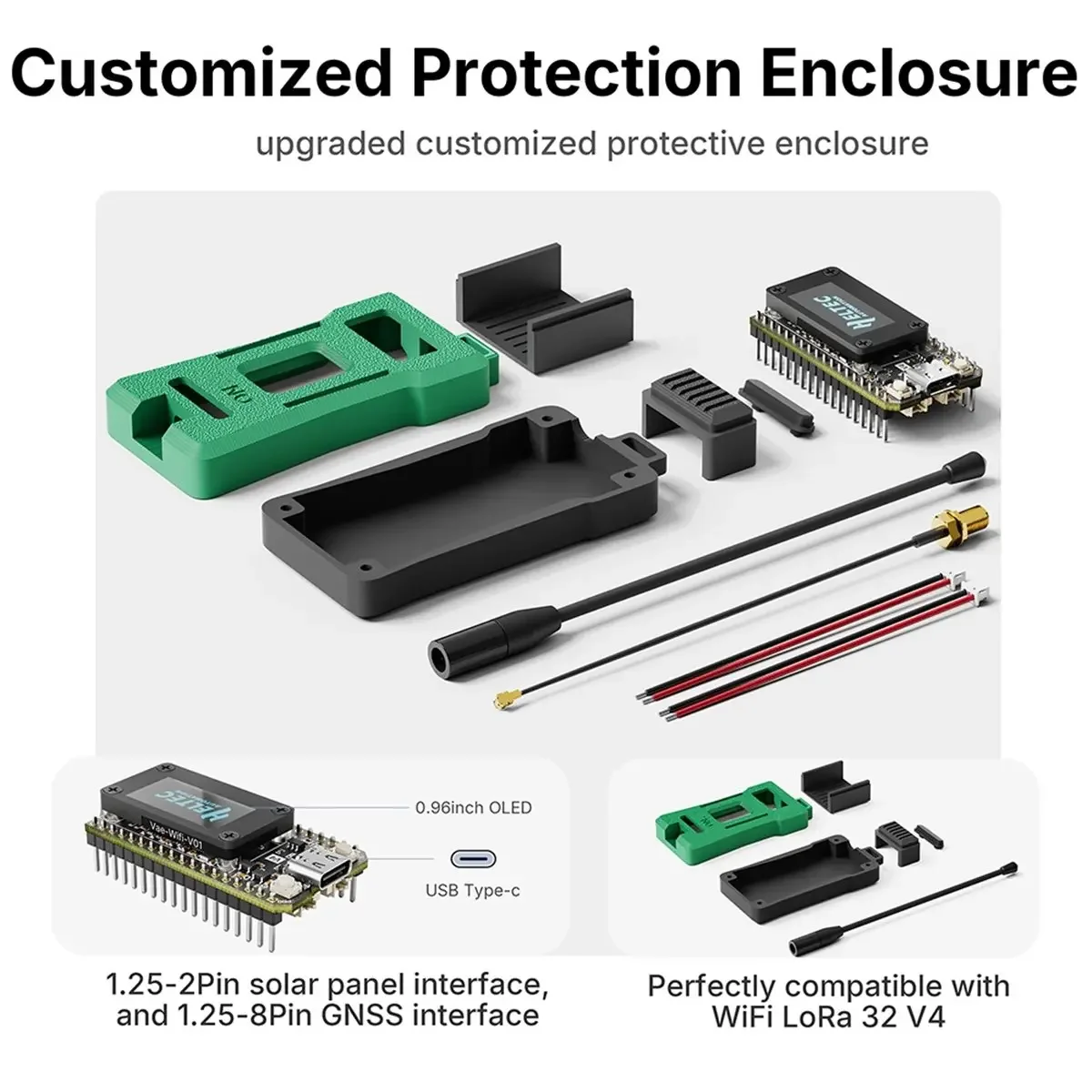 VivaSHeltec V4 Meshtastic WiFi LoRa 32 Dev-Board Case Set With 3000mAh Battery Soft Antenna ESP32 SX1262 Solar Powered BLE A
