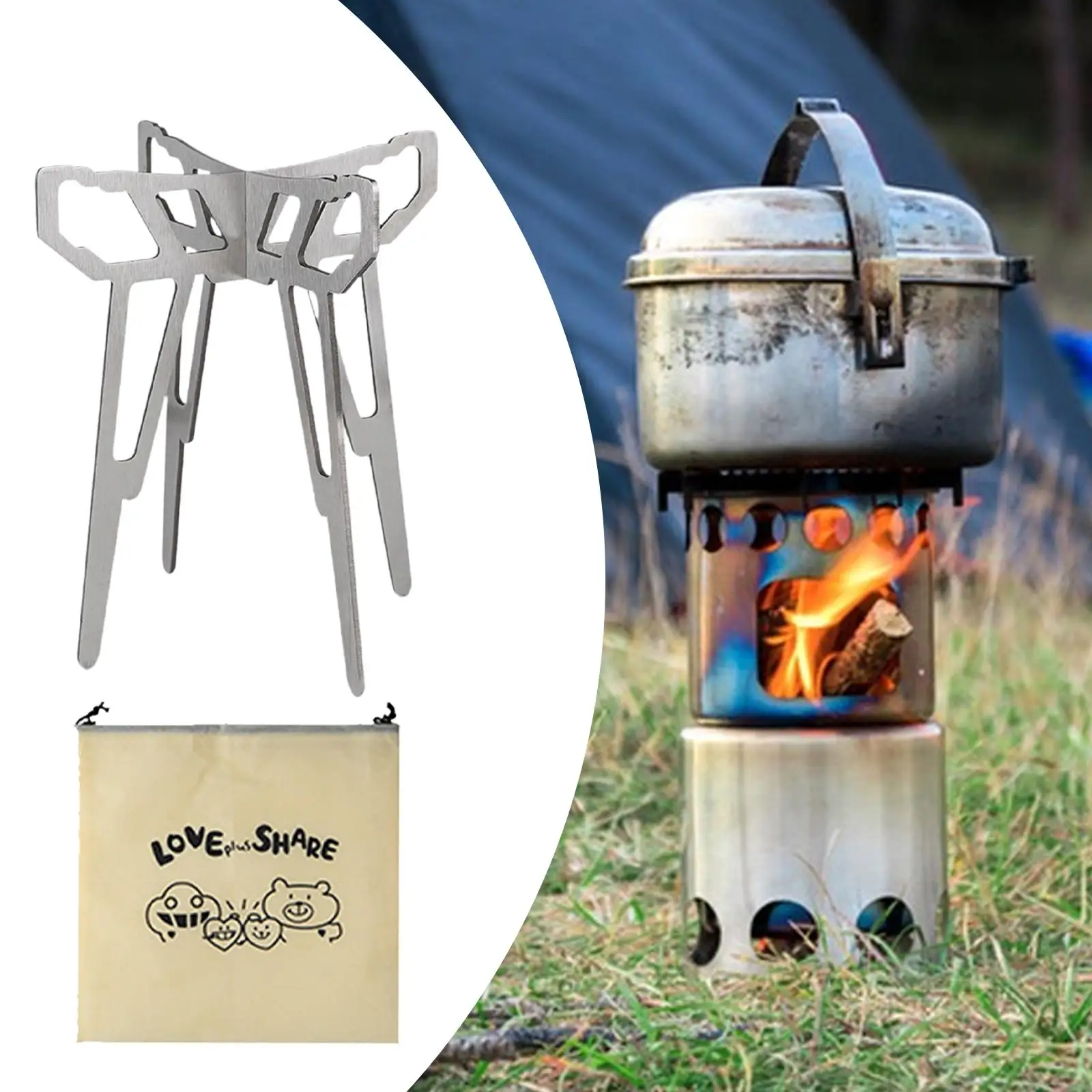 

Outdoor Stove Stand Folding Stainless Steel Stable Support Campfire Grill Rack Camping Tripod for Barbecue Patio Garden Outdoor