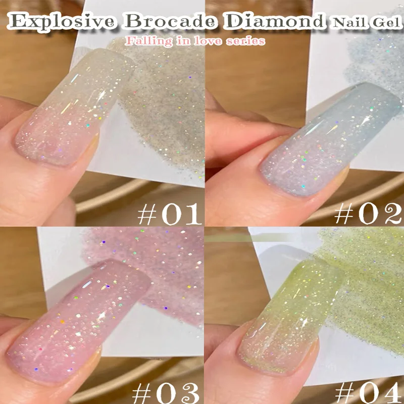

MN 1-9PCS Popular Pink Blue White Green Color Series Gel Nail Polish With Strobe Glitter Brocade Flash Gel Polish Nail Supplies