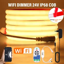 WiFi Dimmable 24V COB LED Strip IP68 Waterproof 320LEDs Flexible Neon Rope Light Tape Self-adhesive COB Light Warm Natural White