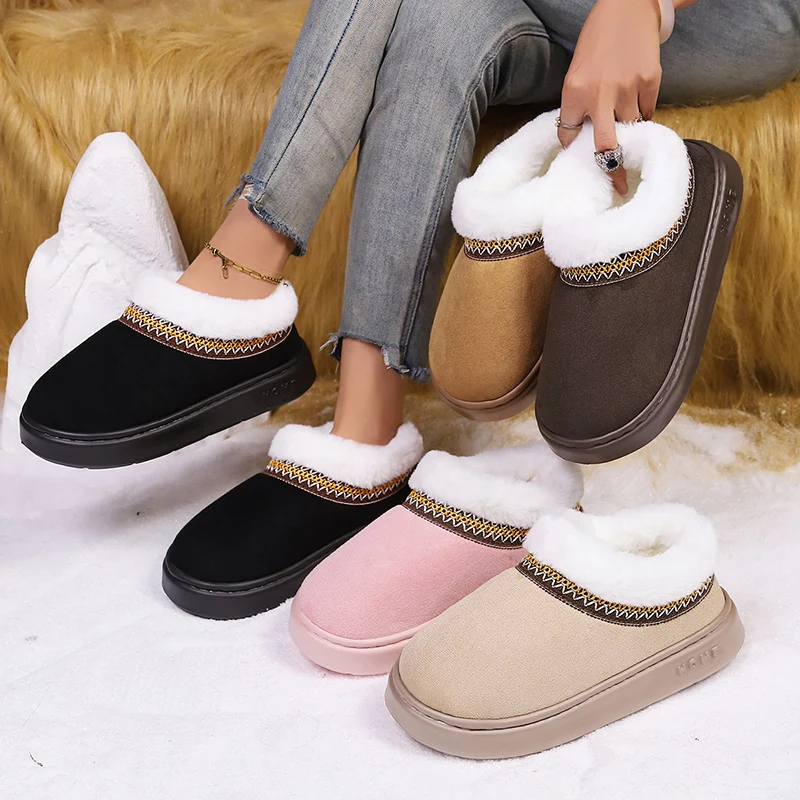 Fluffy Women's Slippers Home Winter Ankle Boots Female Casual Plush Luxury Designer Platform Shoes Ladies Indoor Outdoor Slides