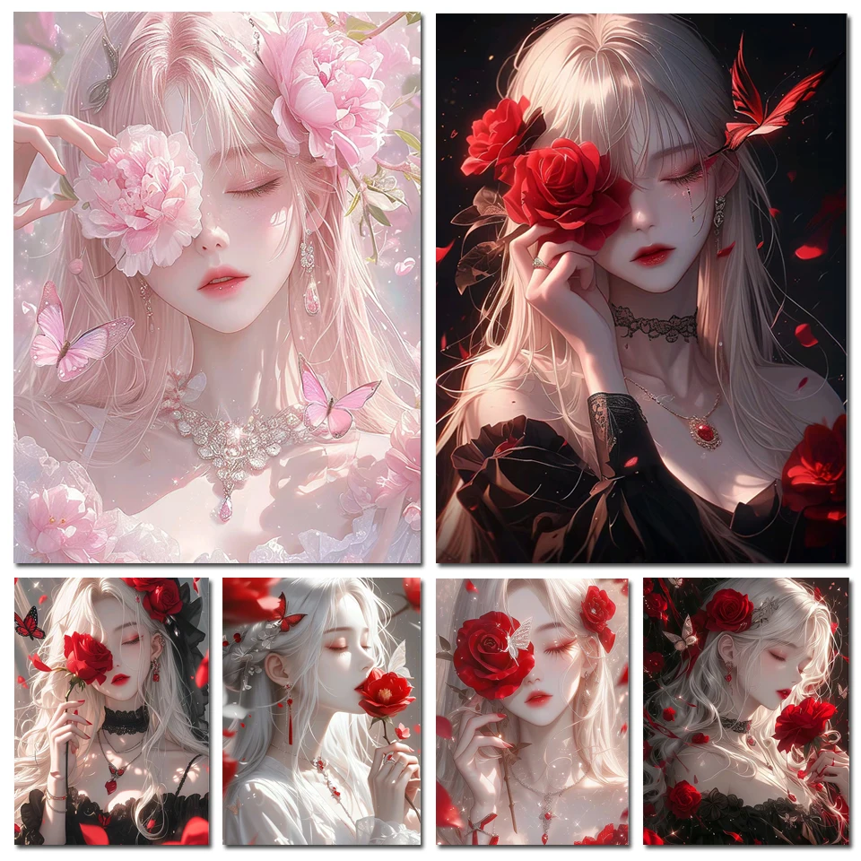 

Diamond Art Painting New 2024 Jewel Cross Stitch Kit Rose Girl Butterfly 5D DIY Full Diamond Mosaic Embroidery Home Decoration