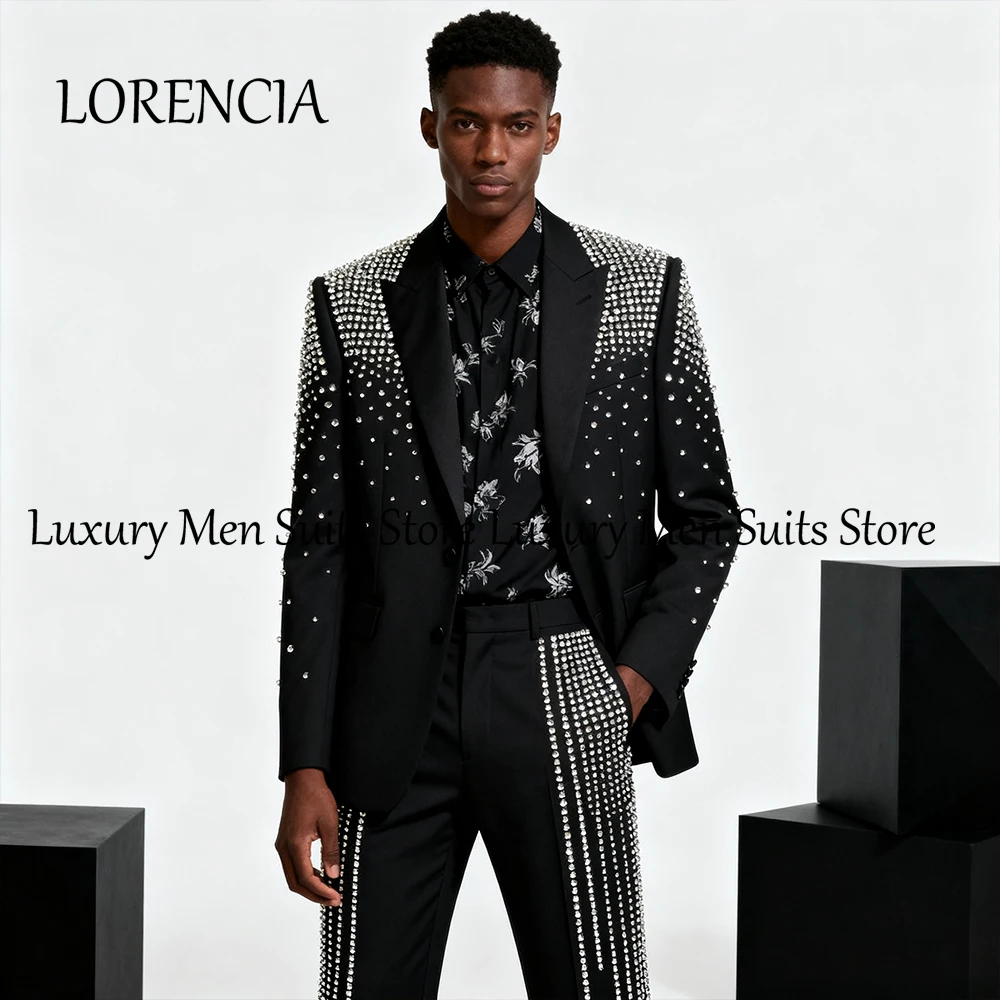 

Elegant Diamond Suit for Men 2 Pcs Single Breasted Wedding Party Groom Tuxedos Customized Blazer Pants Male Prom zomerset heren