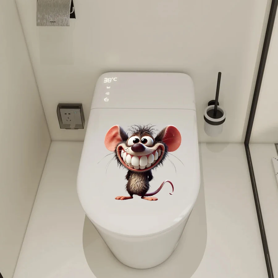 1 pc Cartoon Peeking Big Teeth Mouse Toilet Lid Stickers, Removable PVC Funny Bathroom Wall Decals for Home Decor