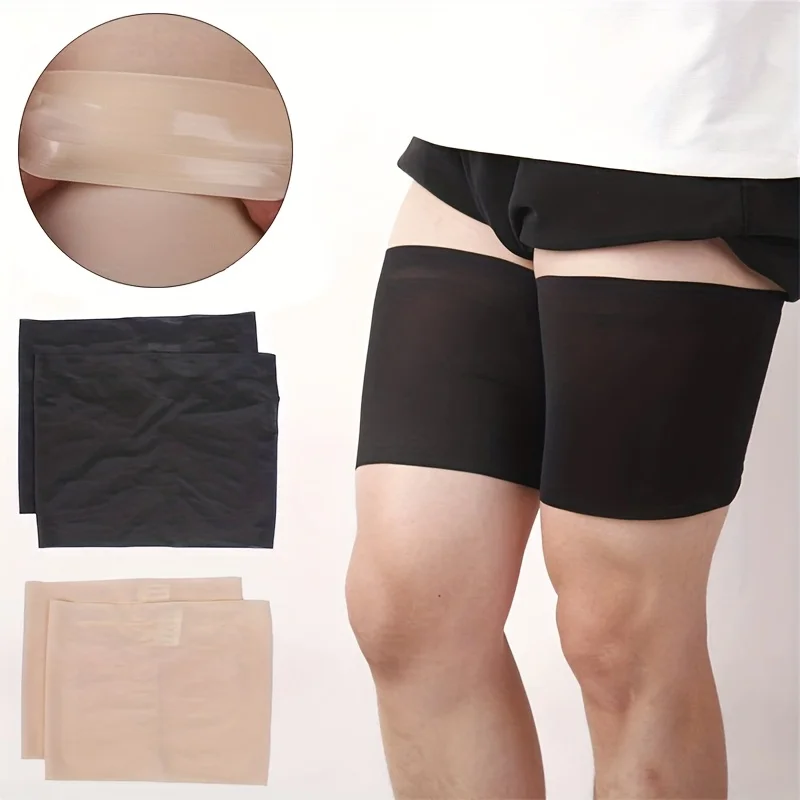 Bandas para muslos antideslizantes, de silicona blanca, antifricción, protección de cadera para mujer, color negro, talla grande, 2 uds.