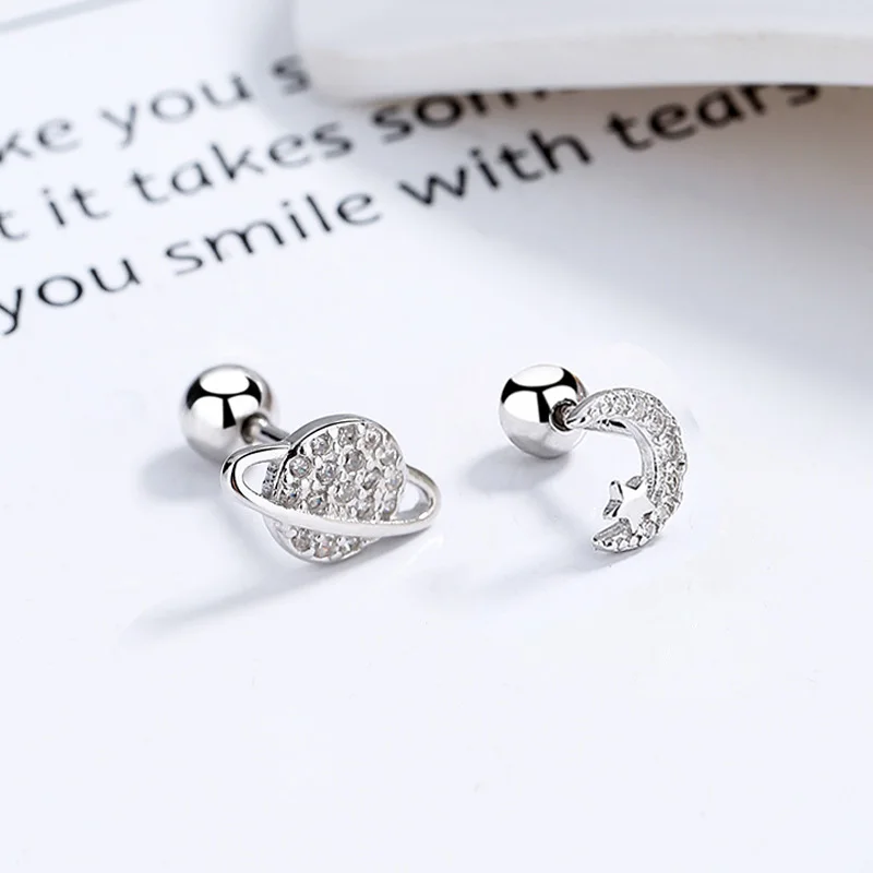 Silver Color Screw Back Helix Piercing Stud Earrings For Women Cubic Zirconia 925 Silver Needles Cartilage Earring Jewelry 2pcs