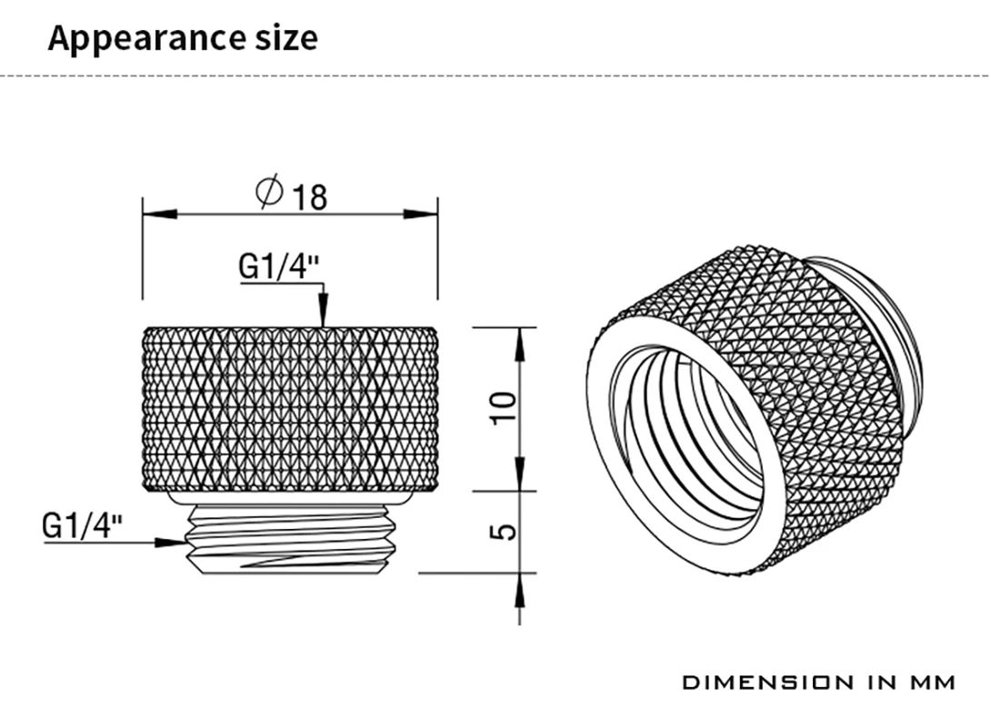 BARROW (przedłużenie 10 mm) Złączka G1/4'' M do F Przedłużenie Adapter podłączający męski na żeński Zwiększenie długości 10 mm Złącze Układ chłodzenia