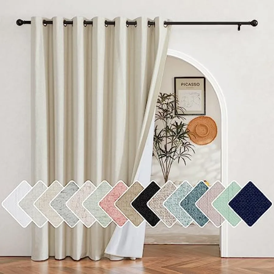 

100% out Curtain for Sliding Glass Door 100"x84" Sliding Door Curtain with Linen Look Completely out Thermal Insulated Drape fo