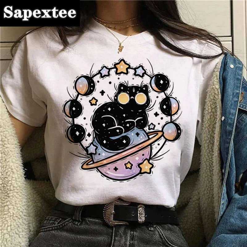 2024 Summer New Cute Cat Ladies Fashion Ladies T-shirt Girls Harajuku Casual White Shirt T-shirt Clothes.