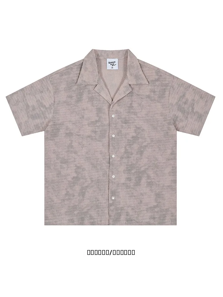 

Мужская рубашка свободного кроя с градиентным кубинским воротником и короткими рукавами, винтажный стиль, универсальный стиль BF, молодежный тренд, летняя одежда