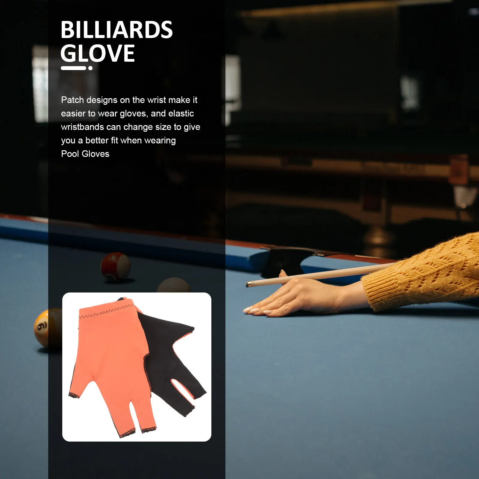 

1 пара удобных бильярдных перчаток, износостойкие перчатки для бильярда с гладкой поверхностью, легко снимаемые, для настольных игр
