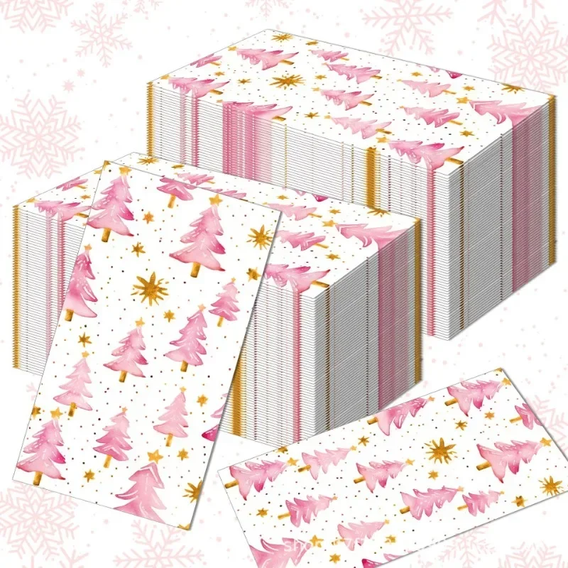 20pcs 33*40cm 2-Ply Large Size Christmas Long Paper Napkins Pink Christmas Tree Printed Colourful Paper Placemats Party Napkins