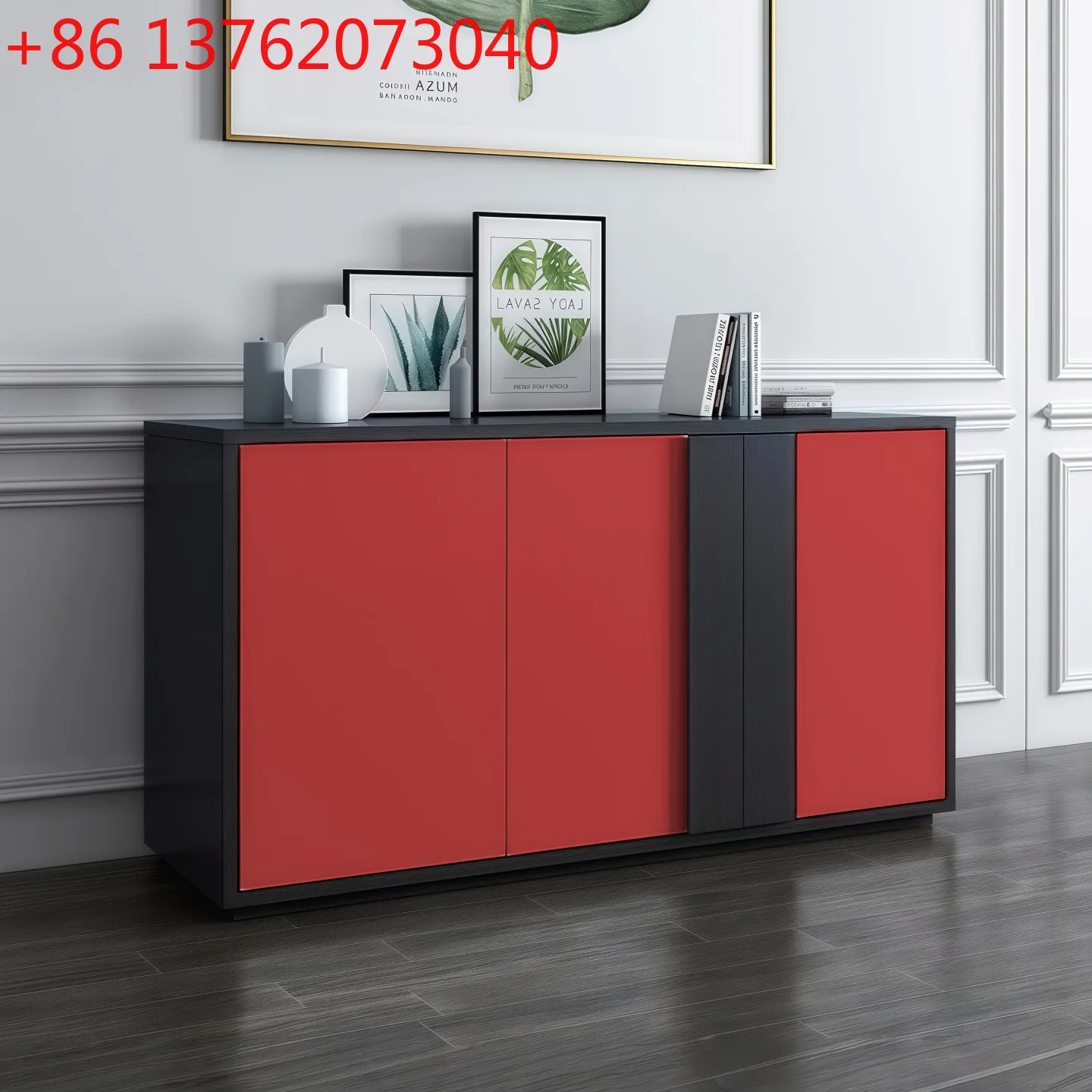 

Nordic black oak side cabinet piano paint tea cabinet modern simplicity