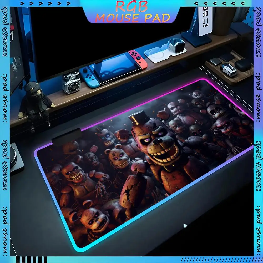 Five Nights At Freddy's Mouse Pad RGB Pc Accessories LED Game Desk Mat E-sport Table Protector Neon Keyboard Mat Backlit Carpet