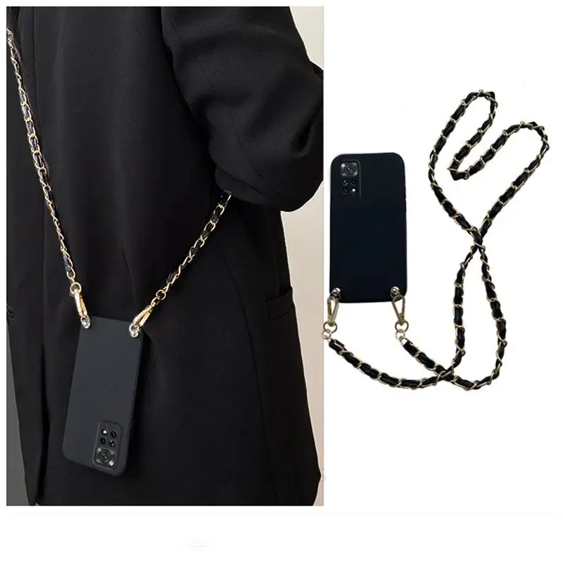 Crossbody Lanyard Liquid Silicone Case For Xiaomi Redmi Note 11 10 Pro Plus 4G 5G Metal Chain Cord Cover On Note11 Note10 11pro