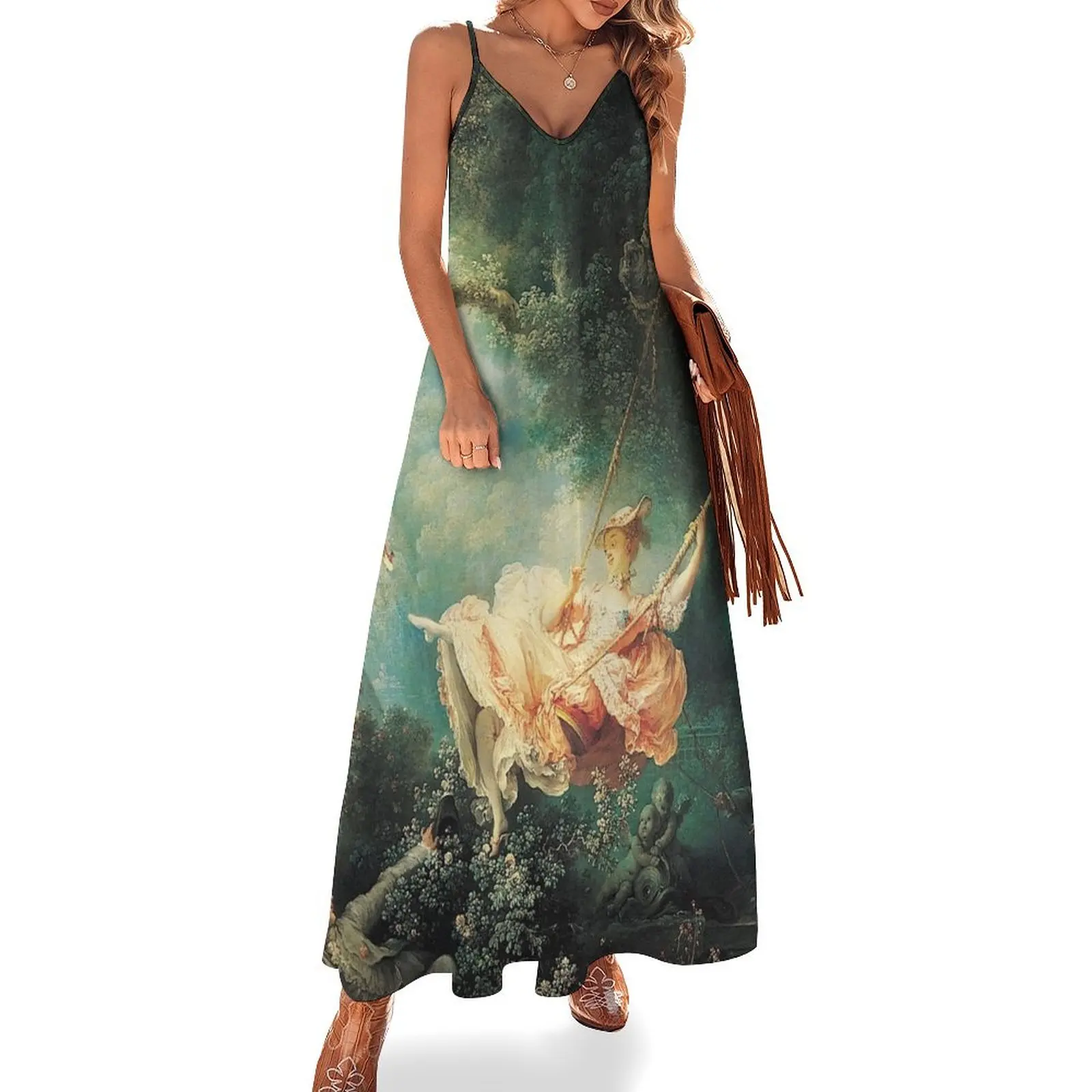 

HD. The Swing, by Jean Honoré Fragonard HIGH DEFINITION Sleeveless Long Dress Clothing dresses for womens dress for woman Dress