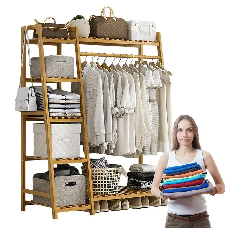 durable Floor Garment Rack Home Standing Clothes Shelf With Multi Layers Multi-Function Laundry Organizing Rack Home Supplies