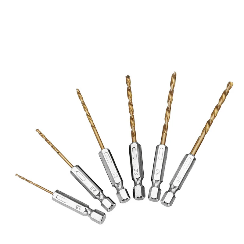 13-20 pz 6.35mm 1/4 "codolo esagonale 1.5-6.5mm punta da trapano s HSS acciaio ad alta velocità rivestito in titanio Set di punte accessori per elettroutensili