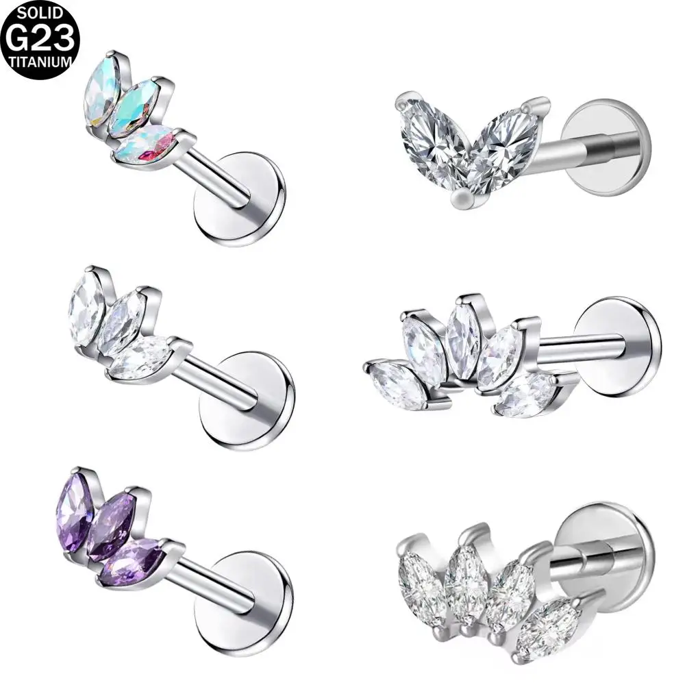 1PCS G23 Titanium Nose Labret Studs Shiny CZ Cluster Tragus Helix Cartilage Earring Body Piercing Jewelry for Men Women Gift