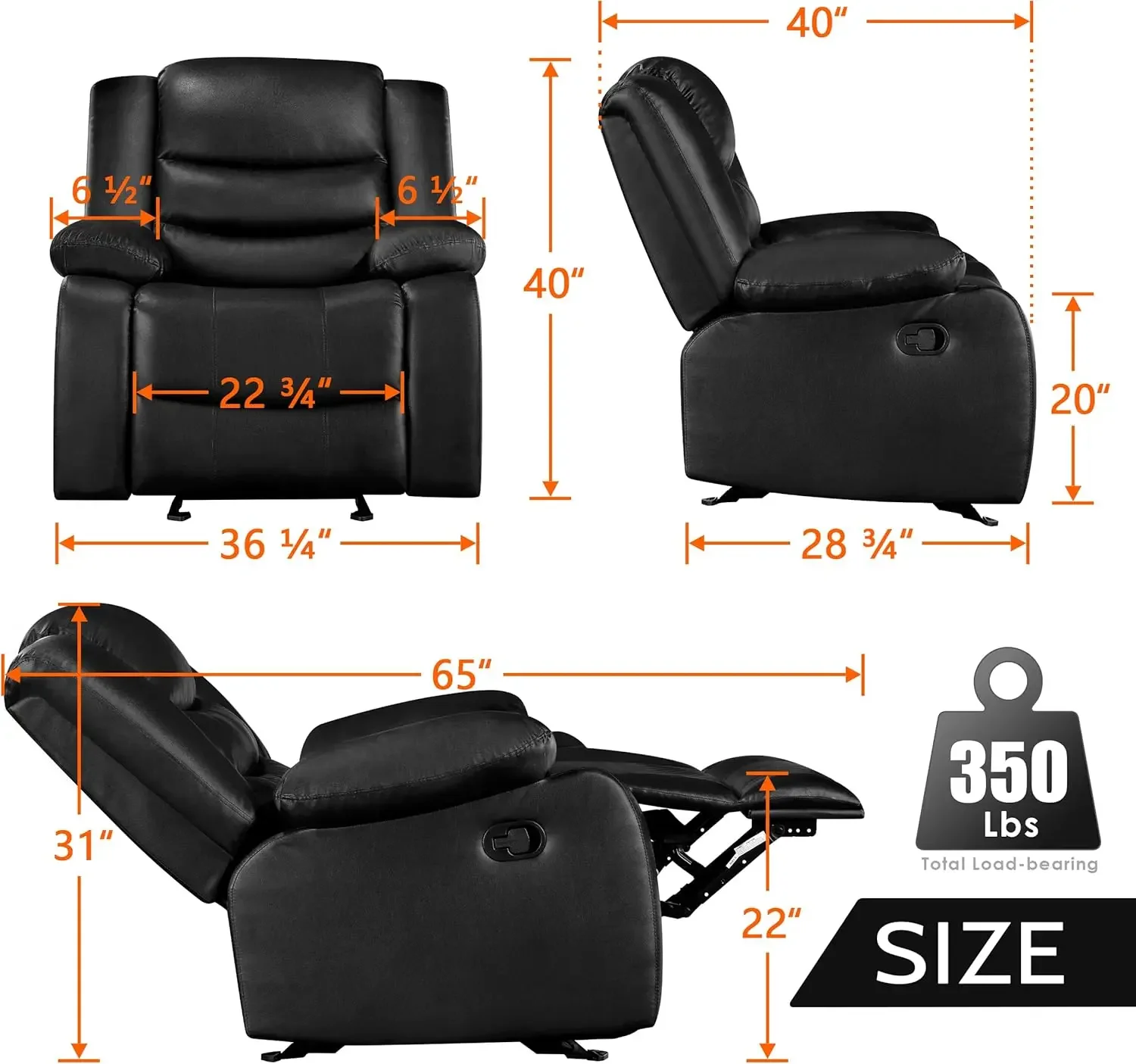 Rocker Recliner Chair - Comfy Wide Lazy Boy Recliner Chair with Overstuffed Armrest, Faux Leather Manual Reclining Chair