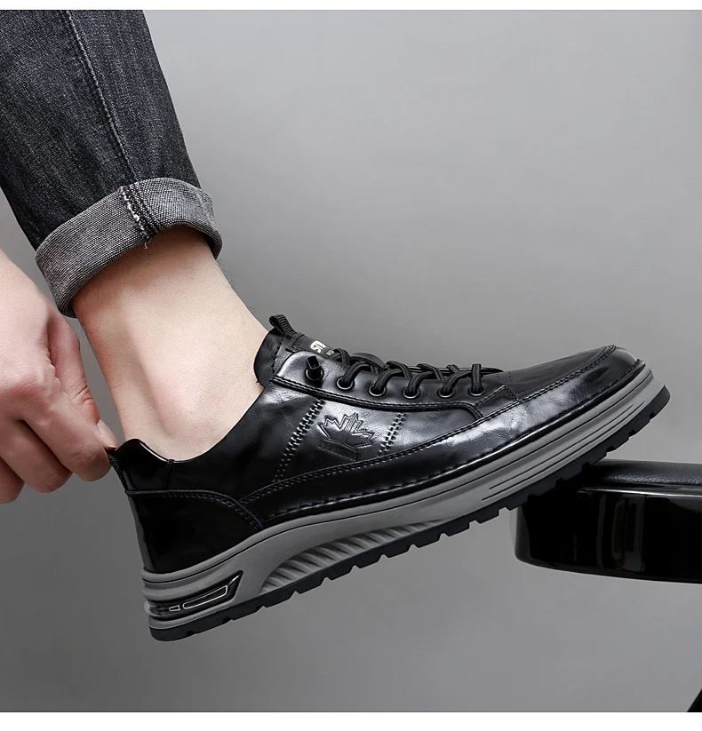 Luxuriöse Echtleder-Herrenschuhe für Business und Freizeit, Hochwertige Modische Schnürschuhe für Büro und Outdoor-Aktivitäten, Herren-Sneaker – Detail 12