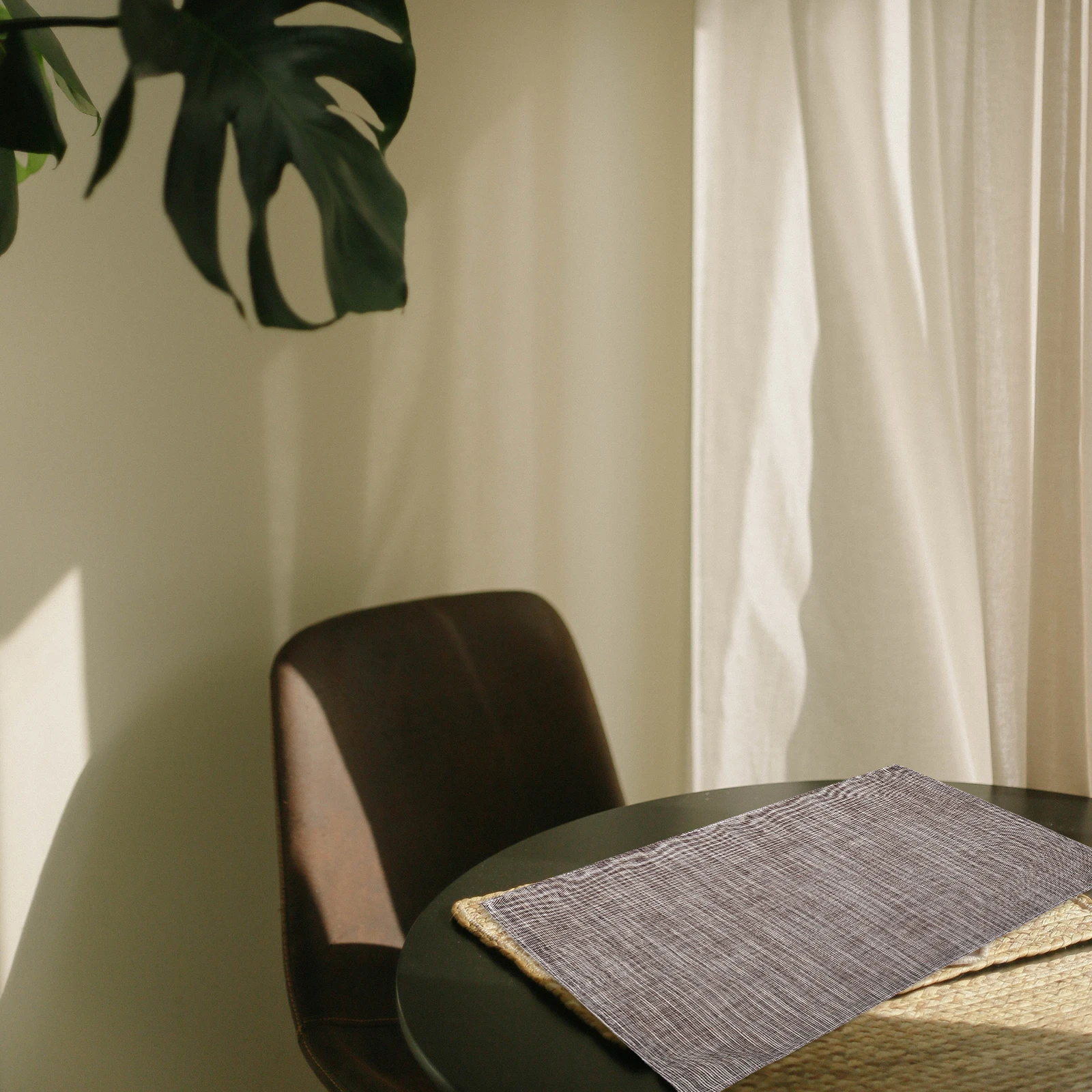 

Linen Placemat Japanese Style Plain Striped Heat Resistant Cup Coaster Dining Table Mat Non Slip Anti Scald Cushion Home