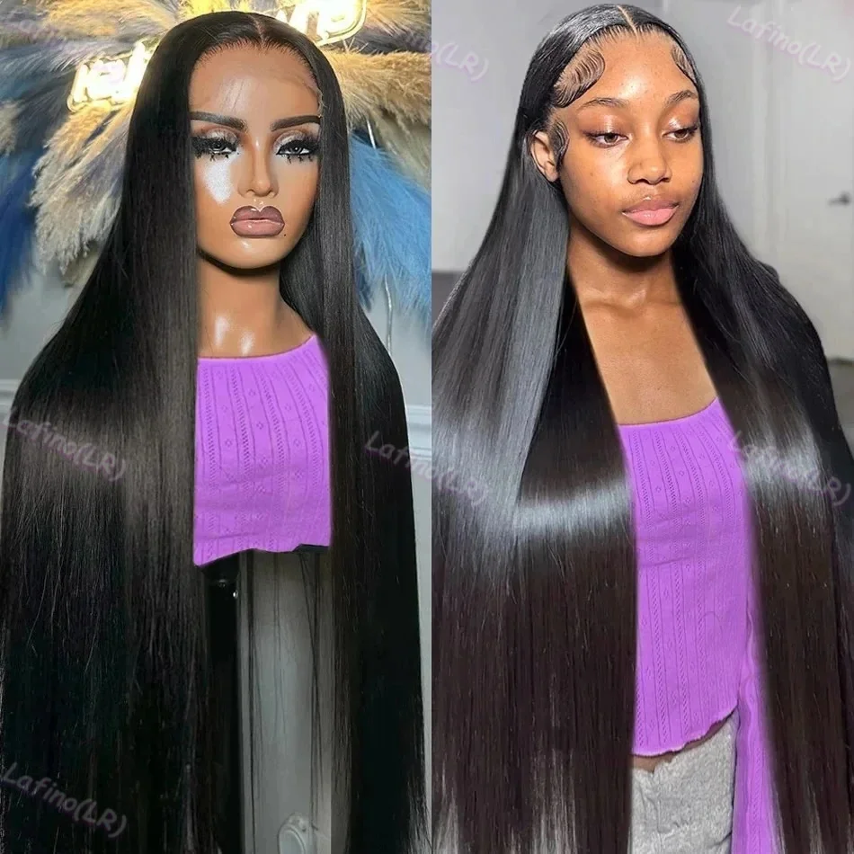 

Straight Lace Front Pre Plucked Bleached Knots Long Wigs Human Hair 40 Inch 13x6 HD Lace Frontal Human Hair Brazilian Black Wig