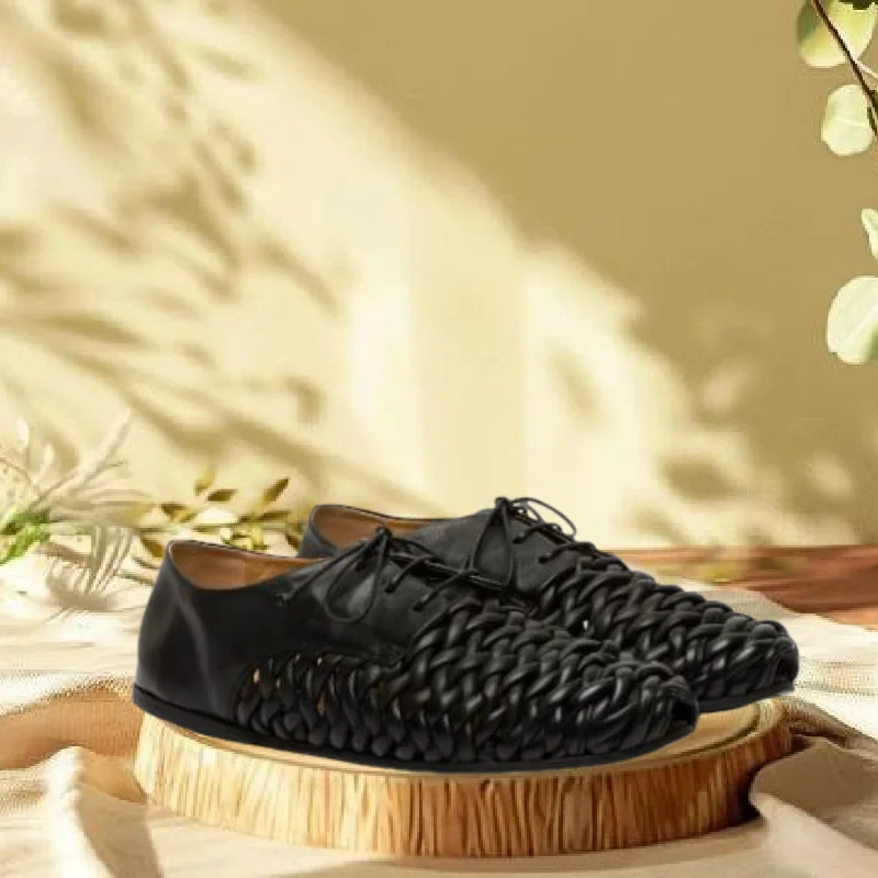 

Weaven Shoes for Mens Round Toes Flat Heels Butterfly-knot Males Ballets Sewing Lines Chassure Hommes Stitching Zapatos Solid