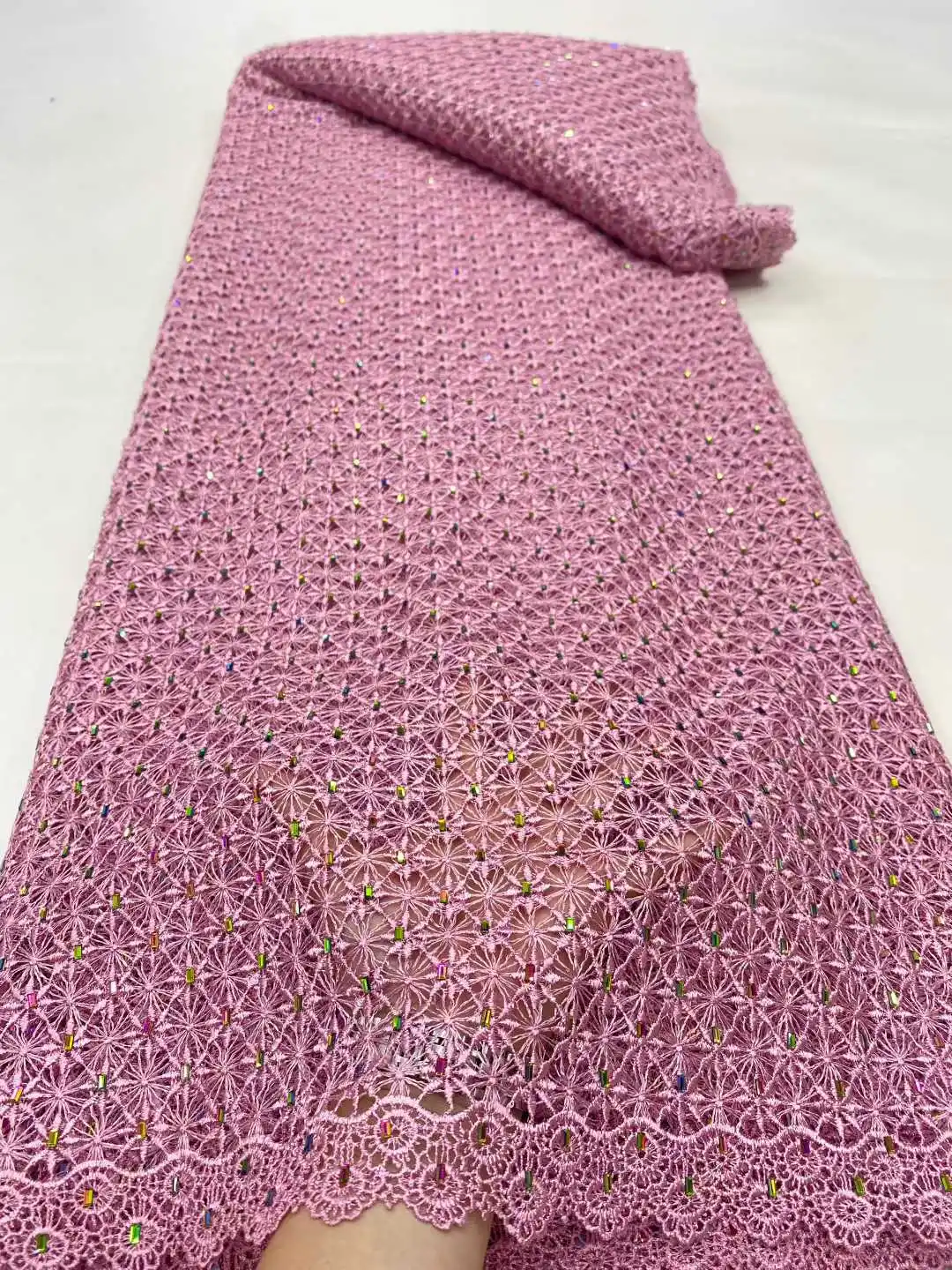 

Onion Pink African Stones Lace Fabric High Quality Material Nigerian Guipure Cord Lace Fabric for Party Dress Sewing
