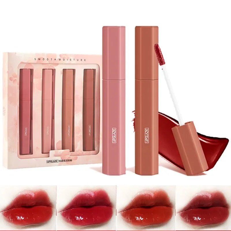 4Pcs/Set Lip Gloss High Gloss Moisturizing Sexy Red Lip Gloss 4 Color Lipstick Long Lasting Waterproof Ladies Lip Makeup Tools