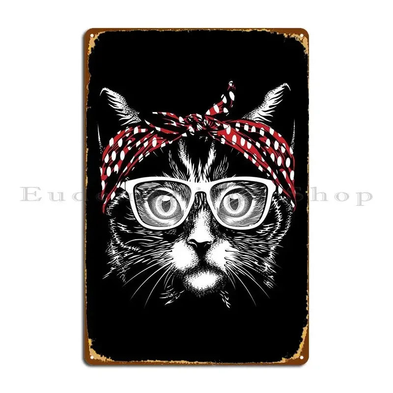 American Cat Bandana Metal Signs Wall Plaque Club Bar Wall Decor Cave Design Tin Sign Poster