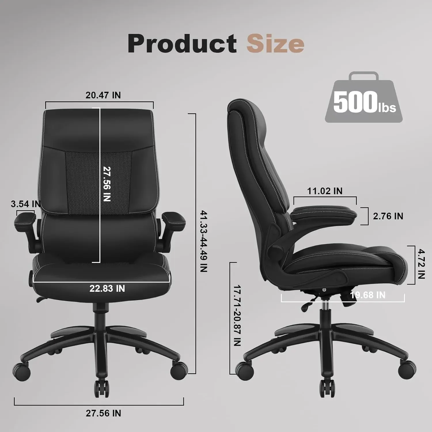 Big and Tall Office Chair, Executive Desk Chair with Lumbar Support, PU Leather Ergonomic Computer Chair with Flip-up Armrests,