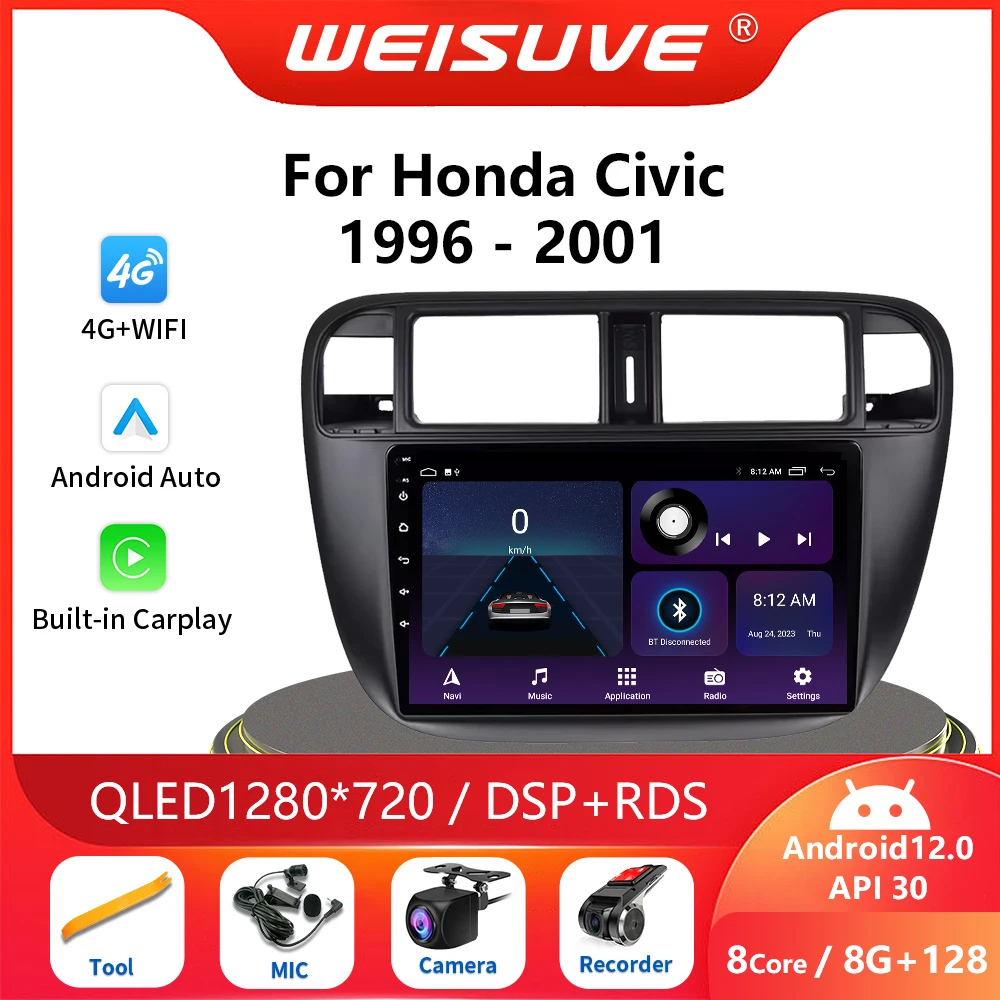 2din Android13 Car Radio Multimedia Vedio Player For Honda Civic 1996-2001 Autoradio GPS CarPlay Stereo Tape Recorder DSP 4G DVD