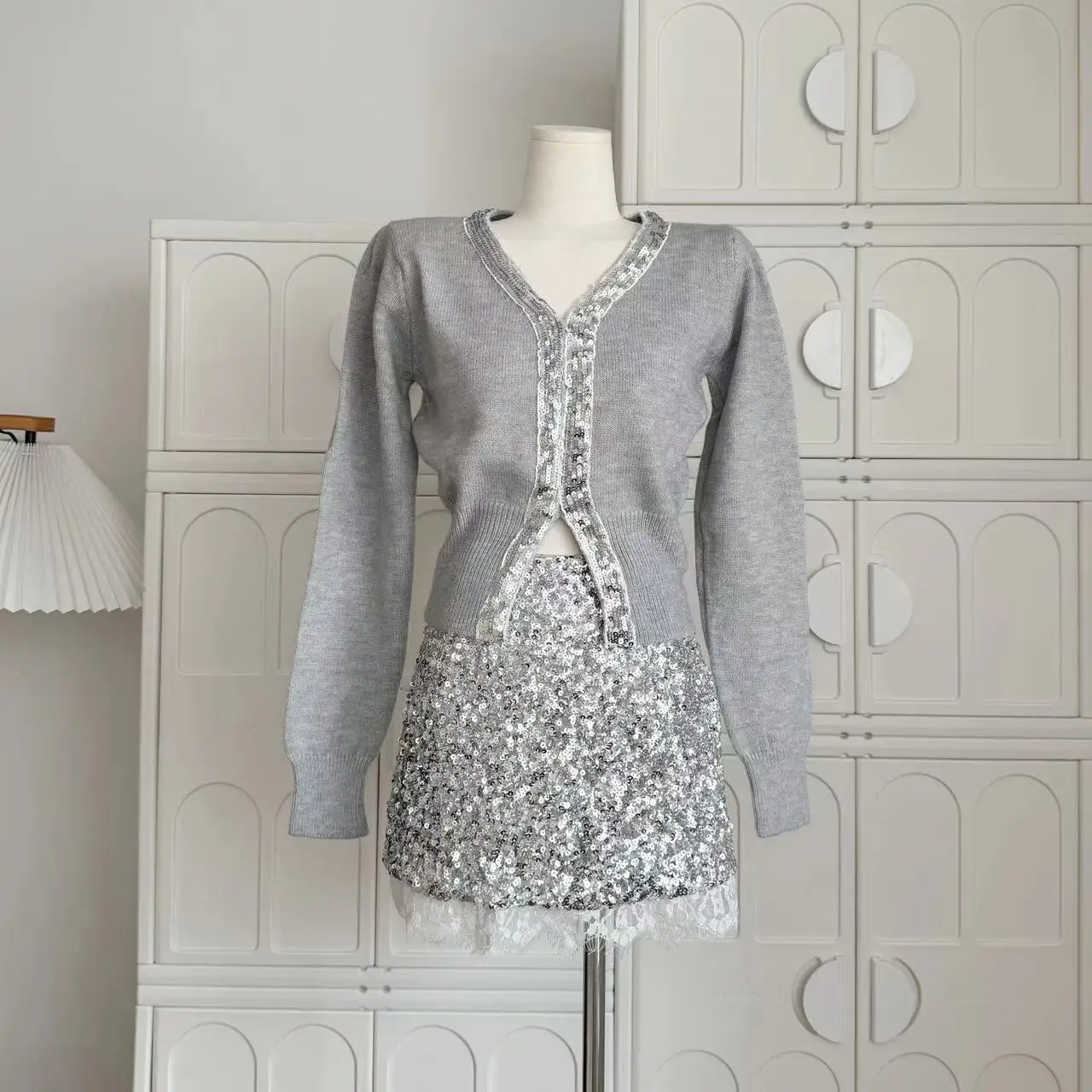 

Sequins Sparkling Candy Color Knitted Sweater Women 2024 Autumn Winter New Fashion Versatile Long-sleeve Sweater Cardigan Tops