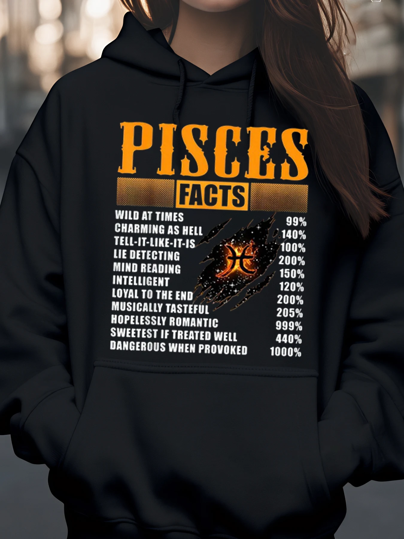 

Pisces Facts Zodiac Sign Print Hoodie for Women Casual Wear Astrology Lover Gift