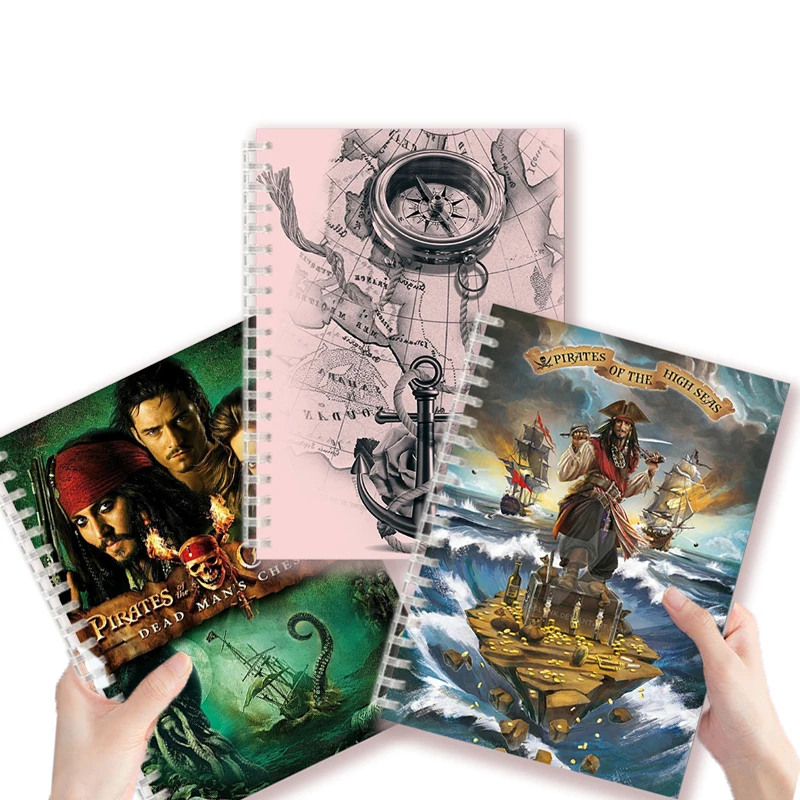 Pirates Of The Caribbean A5 Spiral Notebook Jack Sparrow Barbossa Classic Movie Art Drawing Fanart Figures Assembly Note Book